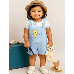 KIDNIP Girls Slim Fit Bear Graphic Printed Dungaree Romper with T-Shirt-picture-28