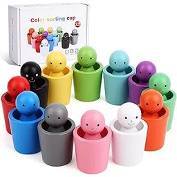Kidology Color Sorting Cups Toy for Toddlers | 12 Wooden Matching Dolls with Cups | Montessori Stacking & Color Recognition Game | Educational Preschool Learning Toy for Kids 3+ Years-picture-19