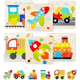 Kidology Wooden Jigsaw Puzzle Set for Kids Age 3+ Years | 6-Pack Vehicle Shape Montessori Toy, Fine Motor Skill Development, Early Learning Pre-School Educational Game, Birthday Gift for Boys & Girls-picture-12