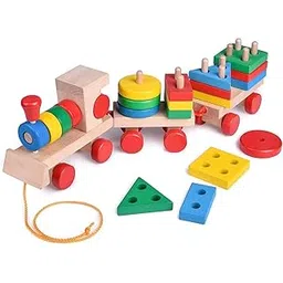 Kidology Wooden Train Geometric Shape Sorter & Stacking Blocks Train Toddler Toys for Kids | Mini Pull Along Wooden Train 3 Section Moving & Walking Shape Matching Sorter Montessori Games-picture-27