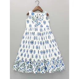 Kidotsav Girls Ethnic Motifs Printed Gathered or Pleated Round Neck Fit & Flare Dress-picture-10