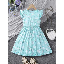 Kidotsav Girls Floral Printed Flutter Sleeve Fit & Flare Dress-picture-30