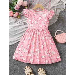 Kidotsav Girls Floral Printed Flutter Sleeve Fit & Flare Dress-picture-32