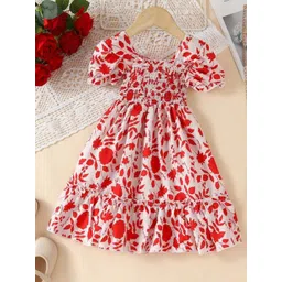 Kidotsav Girls Floral Printed Puff Sleeve Fit & Flare Dress-picture-29
