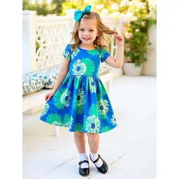 Kidotsav Girls Floral Printed Round Neck Fit & Flare Dress-picture-35