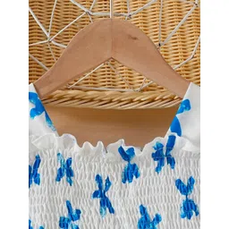 Kidotsav Girls Floral Printed Smocked Cap Sleeve Fit & Flare Dress image 3