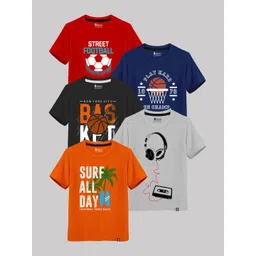 Kids Basket Boys Pack of 5 Typography Printed T-shirt-picture-37