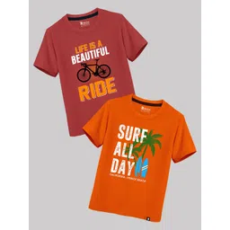 kids basket Kids Pack of 2 Basket Boys Typography Printed Round Neck Cotton T-shirts-picture-36