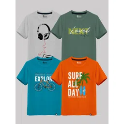kids basket Kids Pack of 4 Basket Boys Typography Printed Round Neck Cotton T-shirts-picture-26