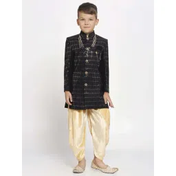 Kids Island Boys Black & Gold Embellished Full Sleeves Kurta Set-picture-23