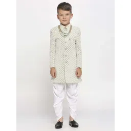 Kids Island Boys Green & White Embroidery Full Sleeves Kurta Set-picture-12