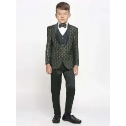 Kids Island Boys Green & White Jacquard Full Sleeves Suit Set-picture-41