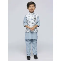 Kids Island Boys Grey Jacquard Full Sleeves Kurta Set-picture-11