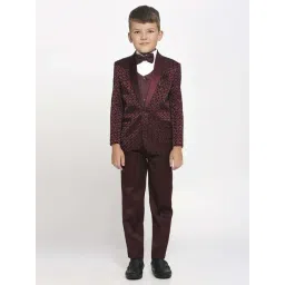 Kids Island Boys Maroon & White Jacquard Full Sleeves Suit Set-picture-47