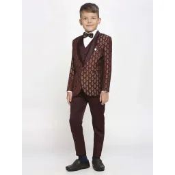 Kids Island Boys Maroon & White Jacquard Full Sleeves Suit Set-picture-24