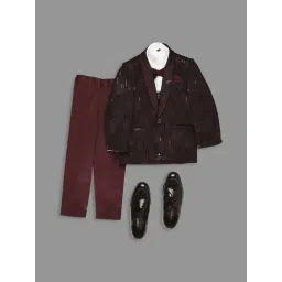 Kids Island Boys Maroon & White Self Full Sleeves Suit Set-picture-30