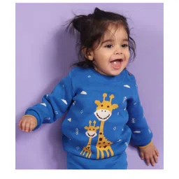 kids of Greendeer 100% Cotton Duo Jacqaurd Knit Full Sleeves Giraffe Printed Sweater - Greek Blue-picture-15