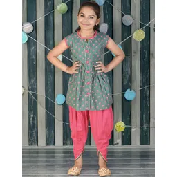 Kids On Board Girls Floral Printed Regular Pure Cotton Kurta with Dhoti Pants-picture-28