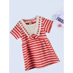 Kids On Board Girls Striped V-Neck Cotton Fit & Flare Dress-picture-49