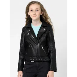 KIDS ONLY Black Solid Full Sleeves Biker Jacket-picture-30
