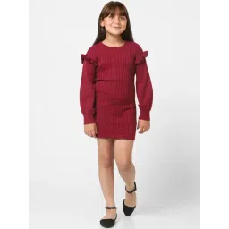 KIDS ONLY Maroon Cotton Regular Fit Full Sleeves Dress-picture-28