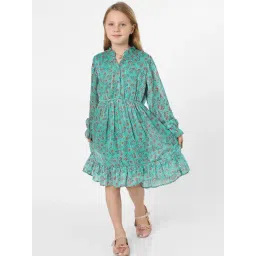 KIDS ONLY Sea Green Floral Print Full Sleeves Dress-picture-38