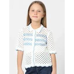 KIDS ONLY White & Blue Cotton Self Pattern Top-picture-42
