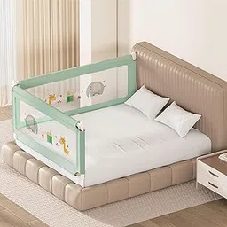 Kids Station Baby Bed Rail Guard for Toddlers Safety - Portable and Adjustable Height - Sturdy - See Through Mesh - Baby Safety Essential - 6.3ftx5ft or 192x150cm (2 Sides, Green, Basic)-picture-24