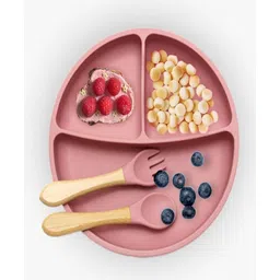 Kids Station Feeding Set 3 Piece Set (Plate, Spoon, Fork) Baby Feeding Essentials Pink-picture-11