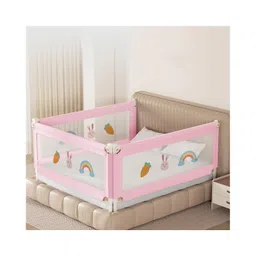 Kids Station Foldable Bed Rail Guard 3 Side, Pink (180 x 150 cm) Adjustable Height Baby Safety Barrier for Queen Size Bed (6ft x 5ft, Basic)-picture-41