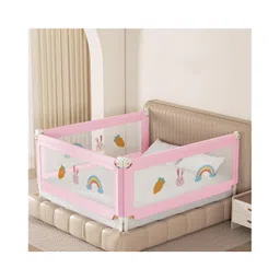 Kids Station Foldable Bed Rail Guard 3 Side, Pink (200 x 150 cm) Adjustable Height Baby Safety Barrier for Queen Size Bed (6.6ft x 5ft, Basic)-picture-43