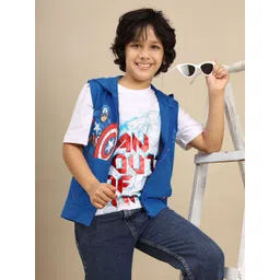 Kids Ville Boys Captain America Printed Pure Cotton Hooded & Round Neck Tshirt-picture-22