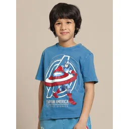 Kids Ville Boys Captain America Printed Pure Cotton Round Neck Tshirt-picture-21