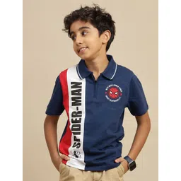Kids Ville Boys Spider-Man Graphic Printed Polo Collar Pure Cotton Regular Fit T-shirt-picture-25