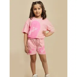 Kids Ville Girls Barbie Printed Relaxed Fit T-Shirt & Shorts Clothing Set-picture-31