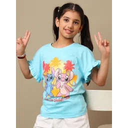 Kids Ville Girls Lilo & Stitch Printed Pure Cotton Relaxed Fit T-shirt-picture-36
