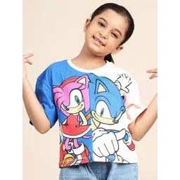 Kids Ville Girls Sonic Classic Printed Pure Cotton Boxy-Fit Tshirt-picture-44