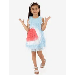 KidsDew Girls Blue & White A-Line Dress-picture-17