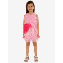 KidsDew Girls Pink Colourblocked A-Line Dress-picture-27
