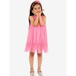 KidsDew Girls Pink Embellished Net A-Line Dress image 3