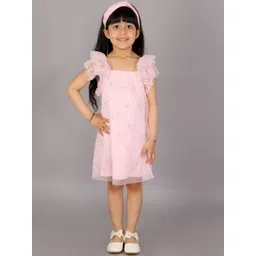 KidsDew Girls Pink Floral Net A-Line Dress-picture-23