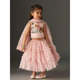 KidsDew Girls Printed Net Ready to Wear Lehenga & Blouse With Dupatta-picture-34