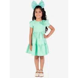 KidsDew Girls Sea Green Checked Dress-picture-41