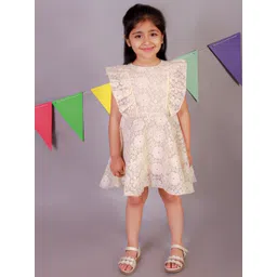 KidsDew Girls Self Designed Flutter Sleeves Ruffled Fit & Flare Dress-picture-48