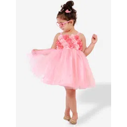 KidsDew Girls Shoulder Straps Floral Self Design Fit And Flare Dress-picture-37