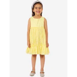 KidsDew Girls Yellow Floral Net Peplum Dress-picture-55