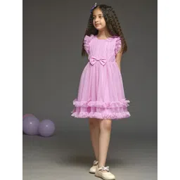 KidsDew Girsl Solid Embellished Net Fit & Flare Above Knee Dress-picture-14
