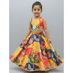 KidsFlower Girls Printed Block Print Ready to Wear Lehenga &-picture-14