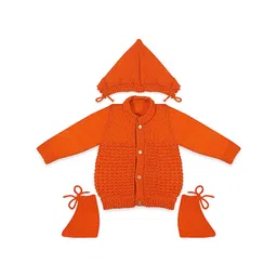 KIDSKA Kids Self Design Open Knit Round Neck Cardigan with Cap & Socks-picture-39