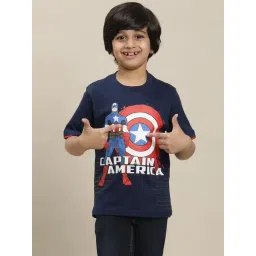 Kidsville Captain America Printed Regular Fit Navy T-Shirt For Boys-picture-21